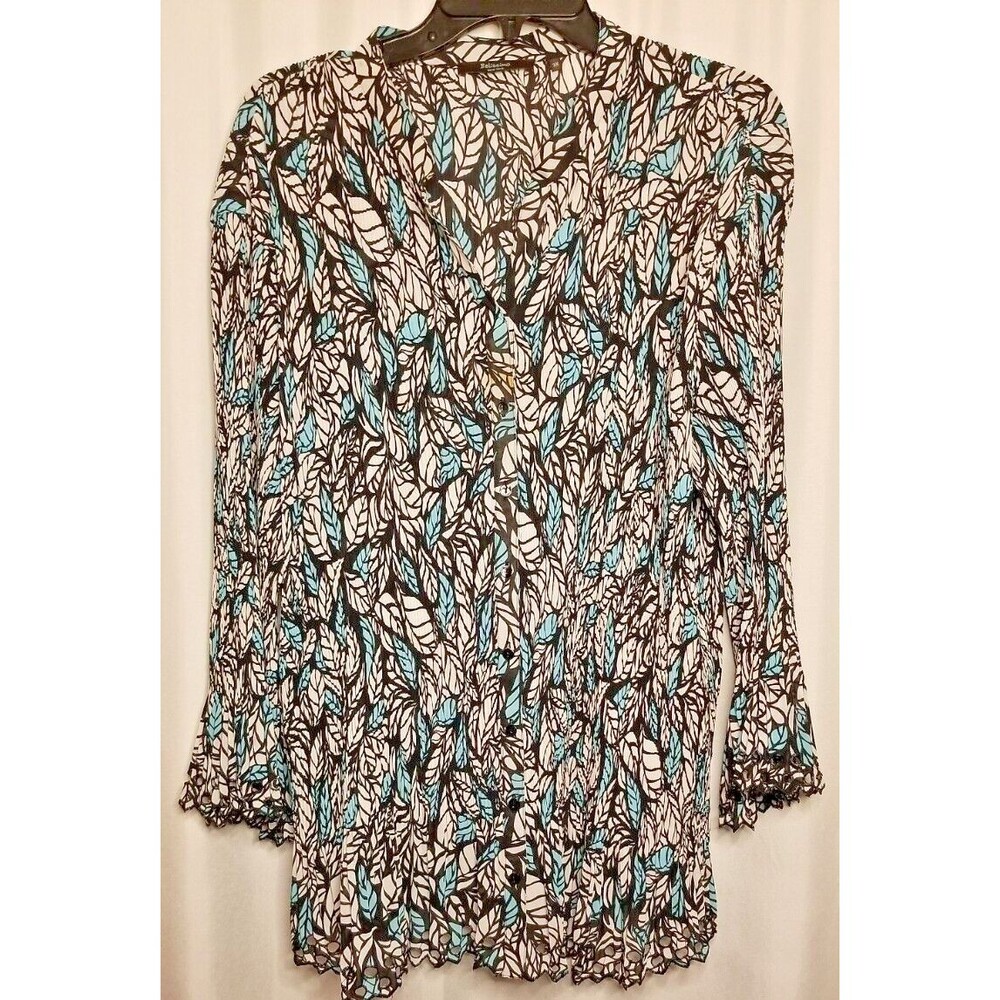 Women's Blouse Crinkle Pleat Stretch Geometric Bell Cutout Sleeve Edge Size 3X